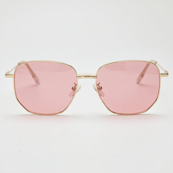 Ruth Pink Tinted Lens Sunglasses - Gold Geometric Metal Frame