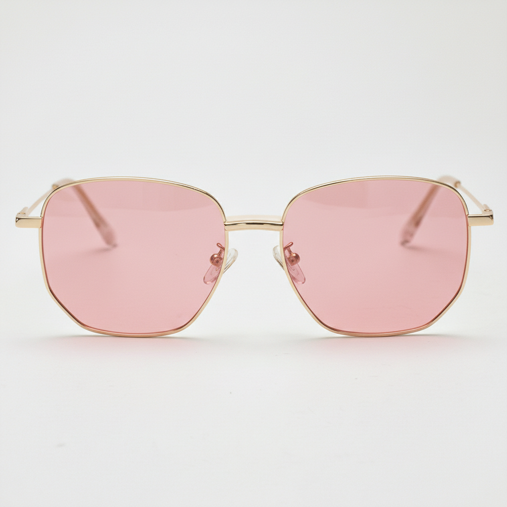 Ruth Pink Tinted Lens Sunglasses - Gold Geometric Metal Frame