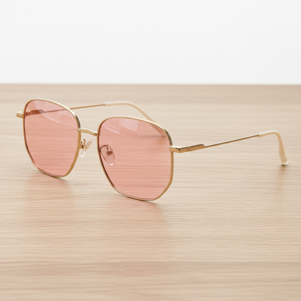 Ruth Pink Tinted Lens Sunglasses - Gold Geometric Metal Frame