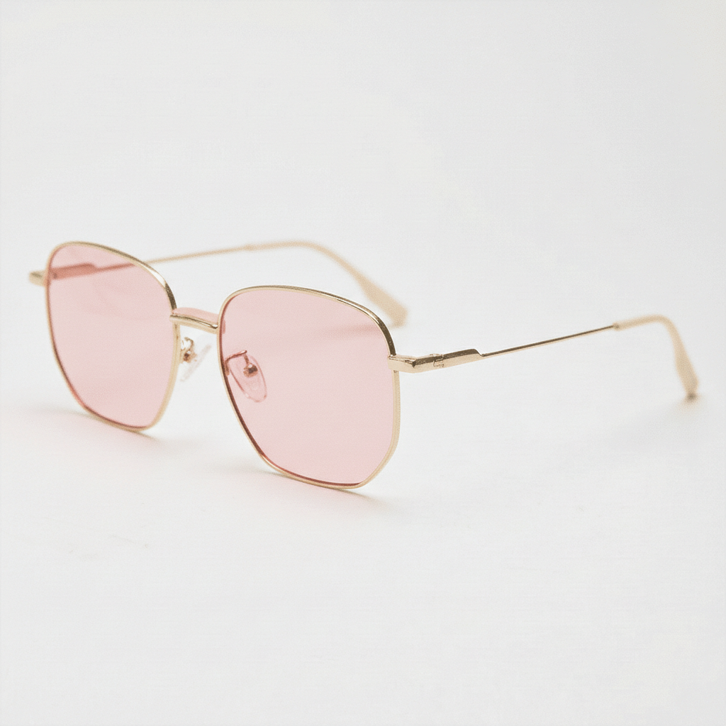 Ruth Pink Tinted Lens Sunglasses - Gold Geometric Metal Frame