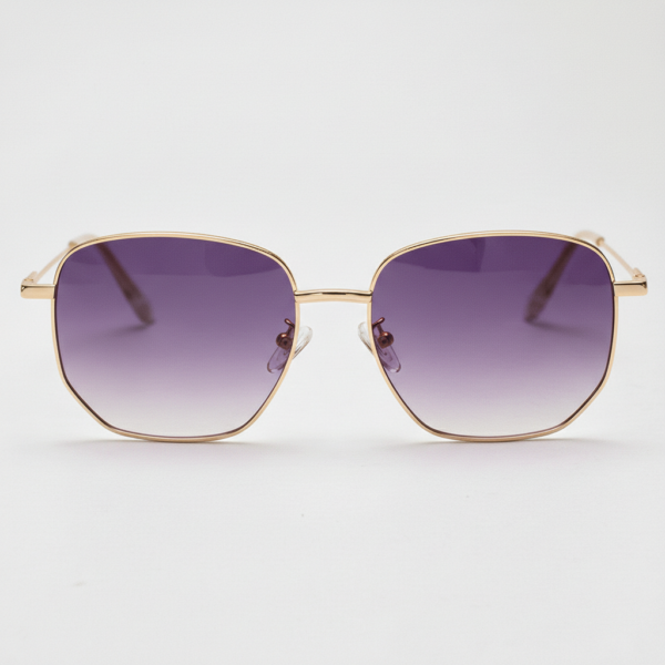Ruth Purple Gradient Lens Sunglasses - Gold Geometric Metal Frame
