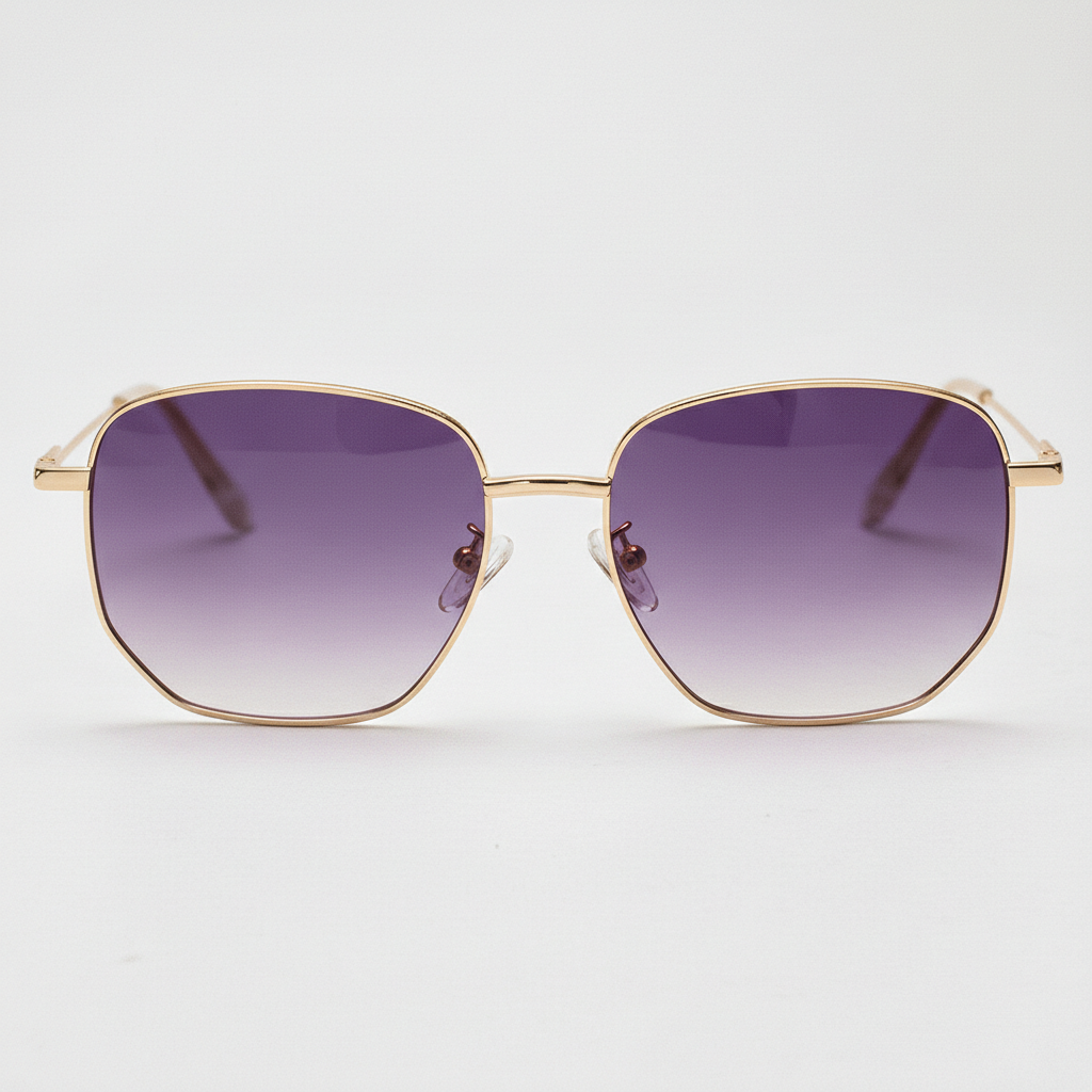 Ruth Purple Gradient Lens Sunglasses - Gold Geometric Metal Frame