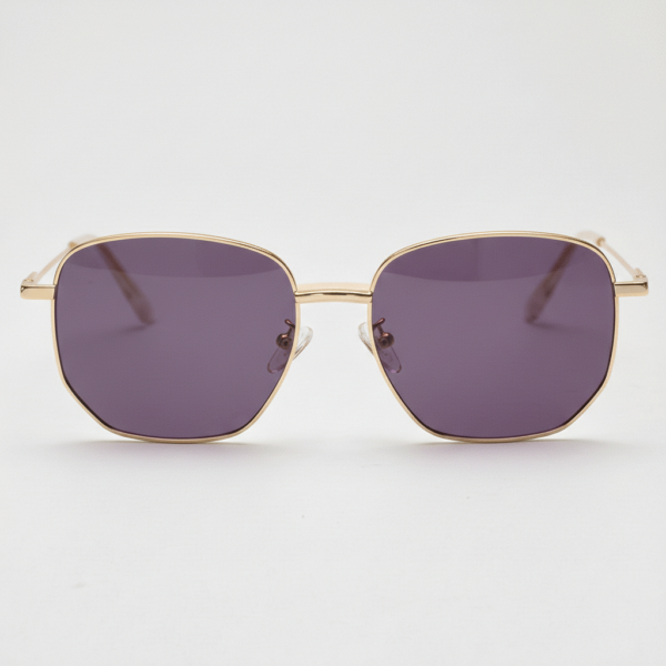 Ruth Purple Tinted Lens Sunglasses - Gold Geometric Metal Frame