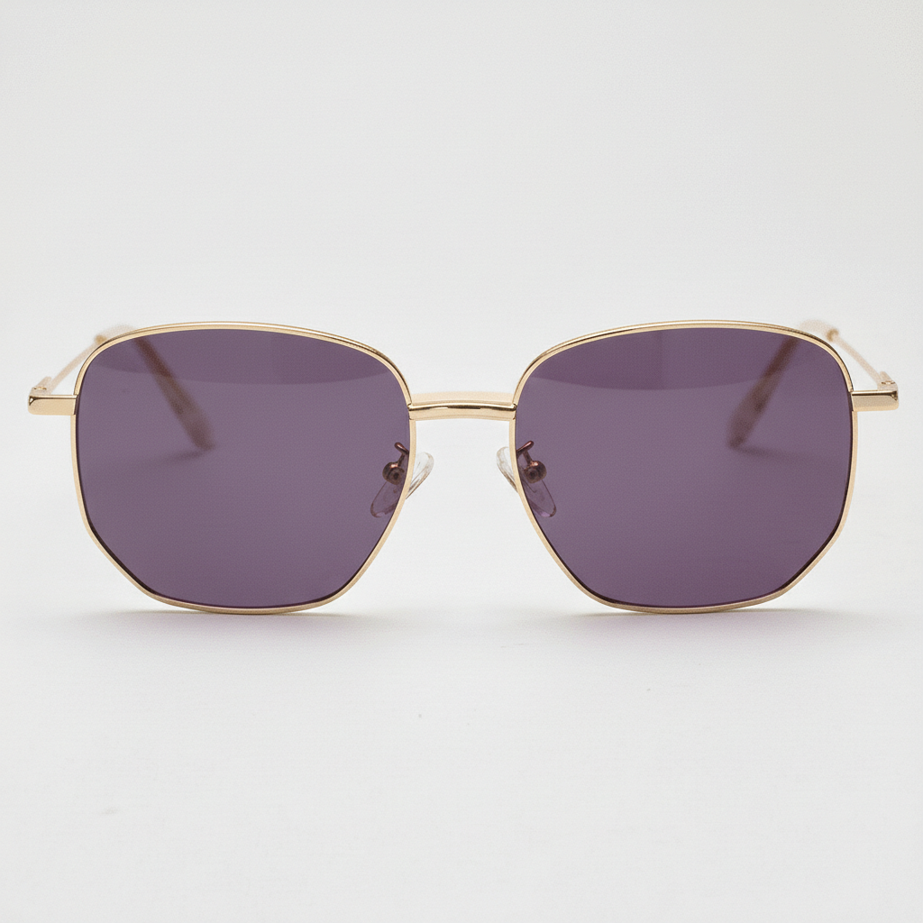 Ruth Purple Tinted Lens Sunglasses - Gold Geometric Metal Frame