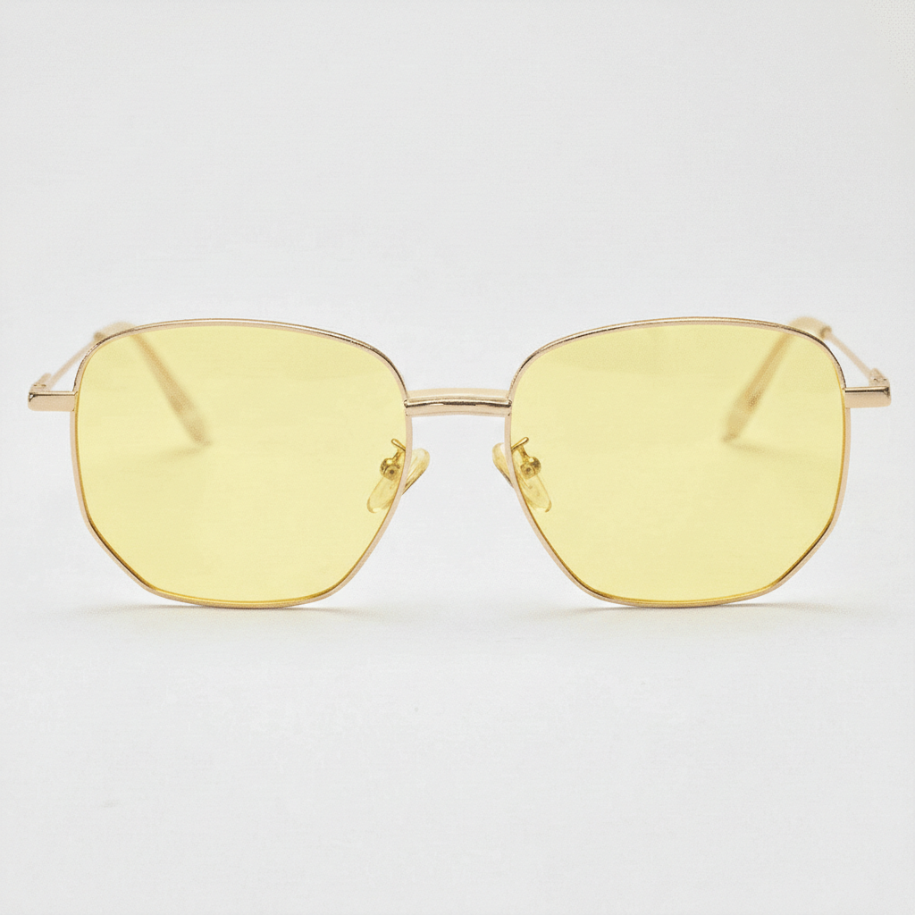 Ruth Night Driving Glasses (Yellow Tint)- Gold Geometric Metal Frame