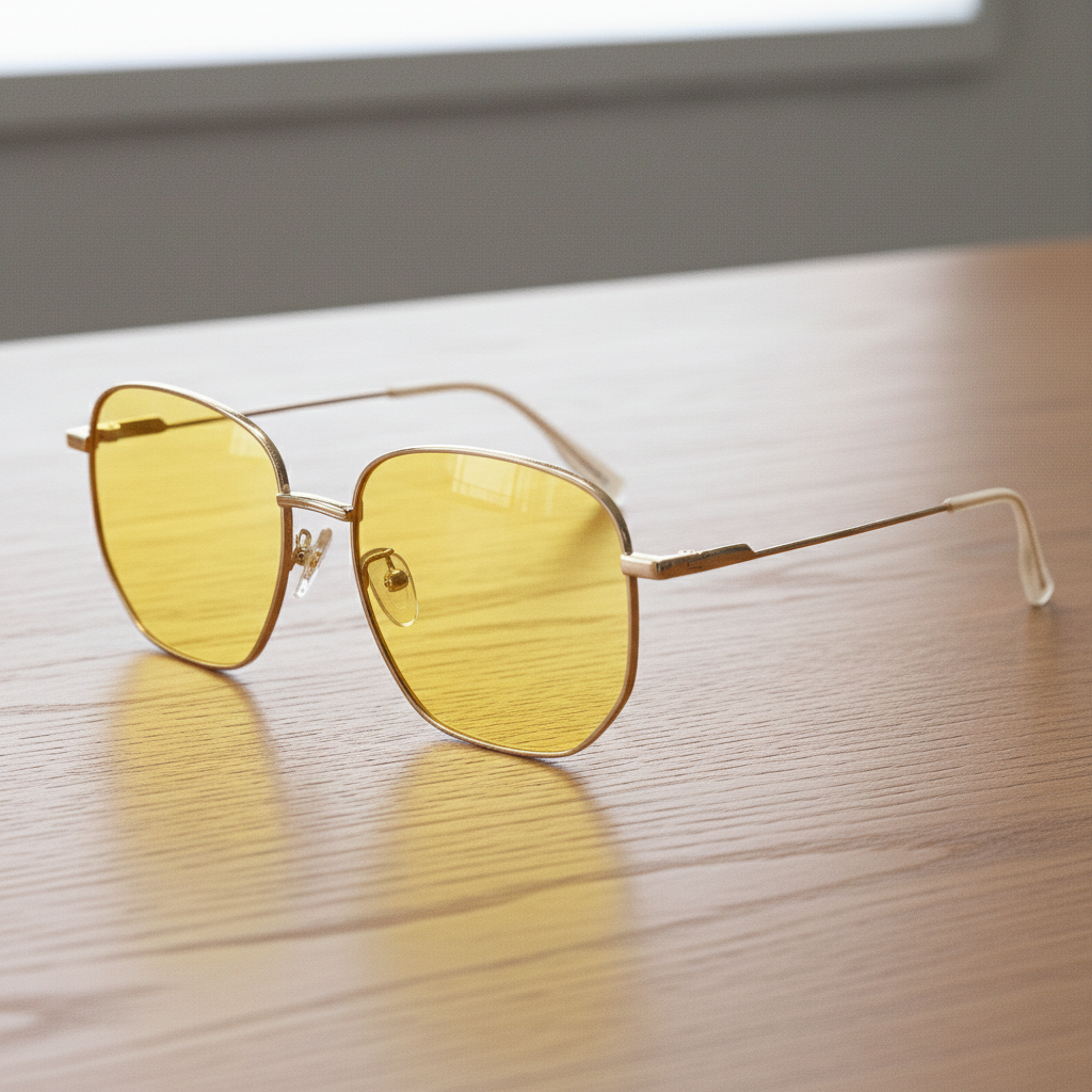 Ruth Night Driving Glasses (Yellow Tint)- Gold Geometric Metal Frame