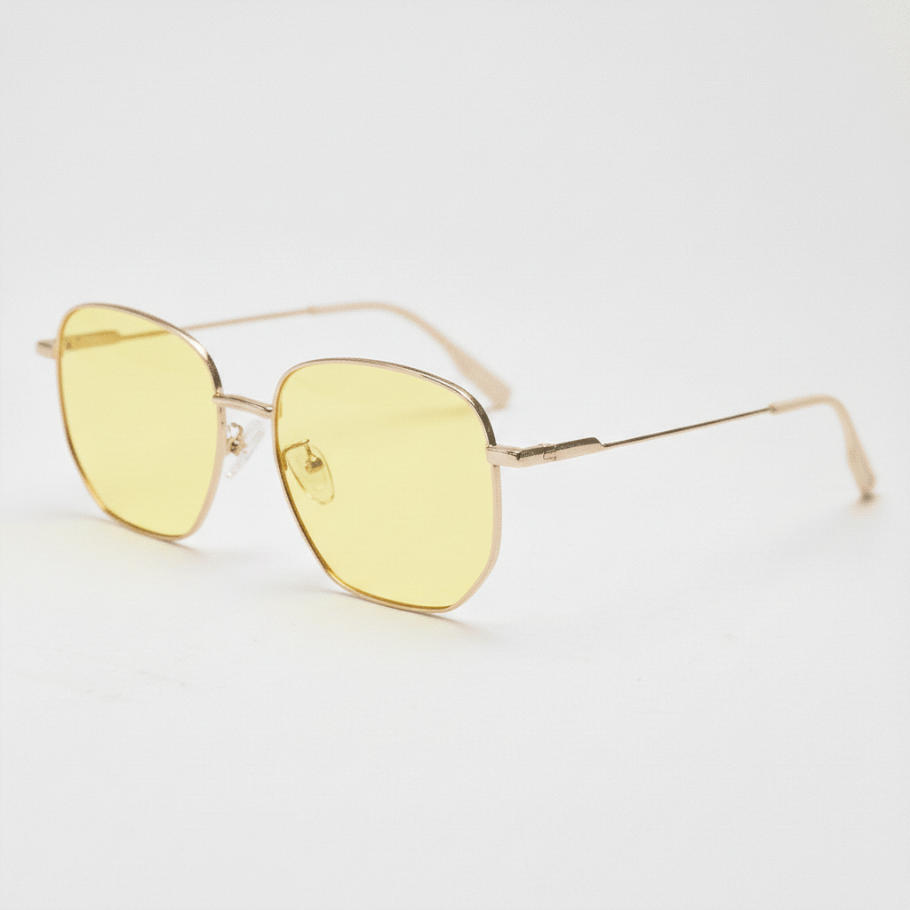 Ruth Night Driving Glasses (Yellow Tint)- Gold Geometric Metal Frame