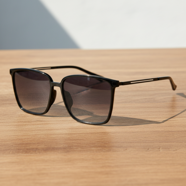 Sally Grey Gradient Lens Sunglasses - Glossy black Square TR90 Frame