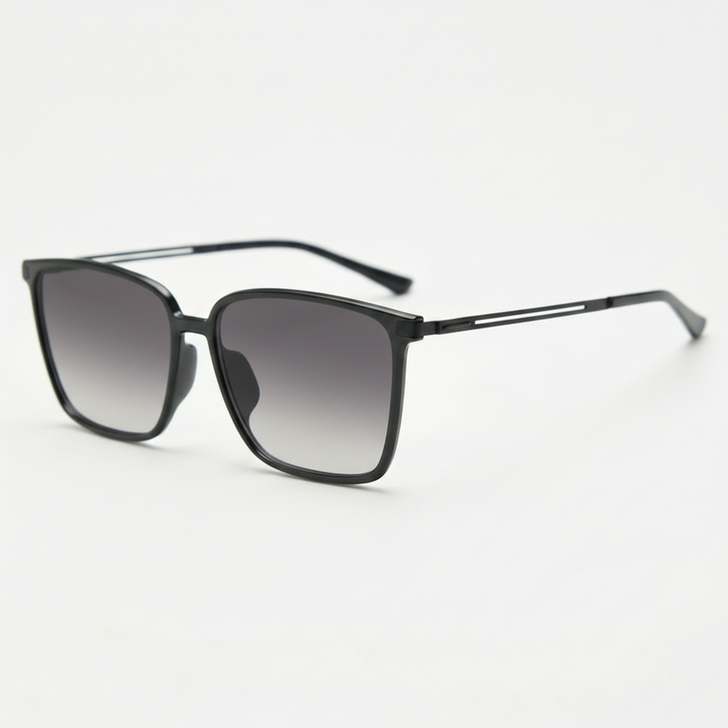 Sally Grey Gradient Lens Sunglasses - Glossy black Square TR90 Frame
