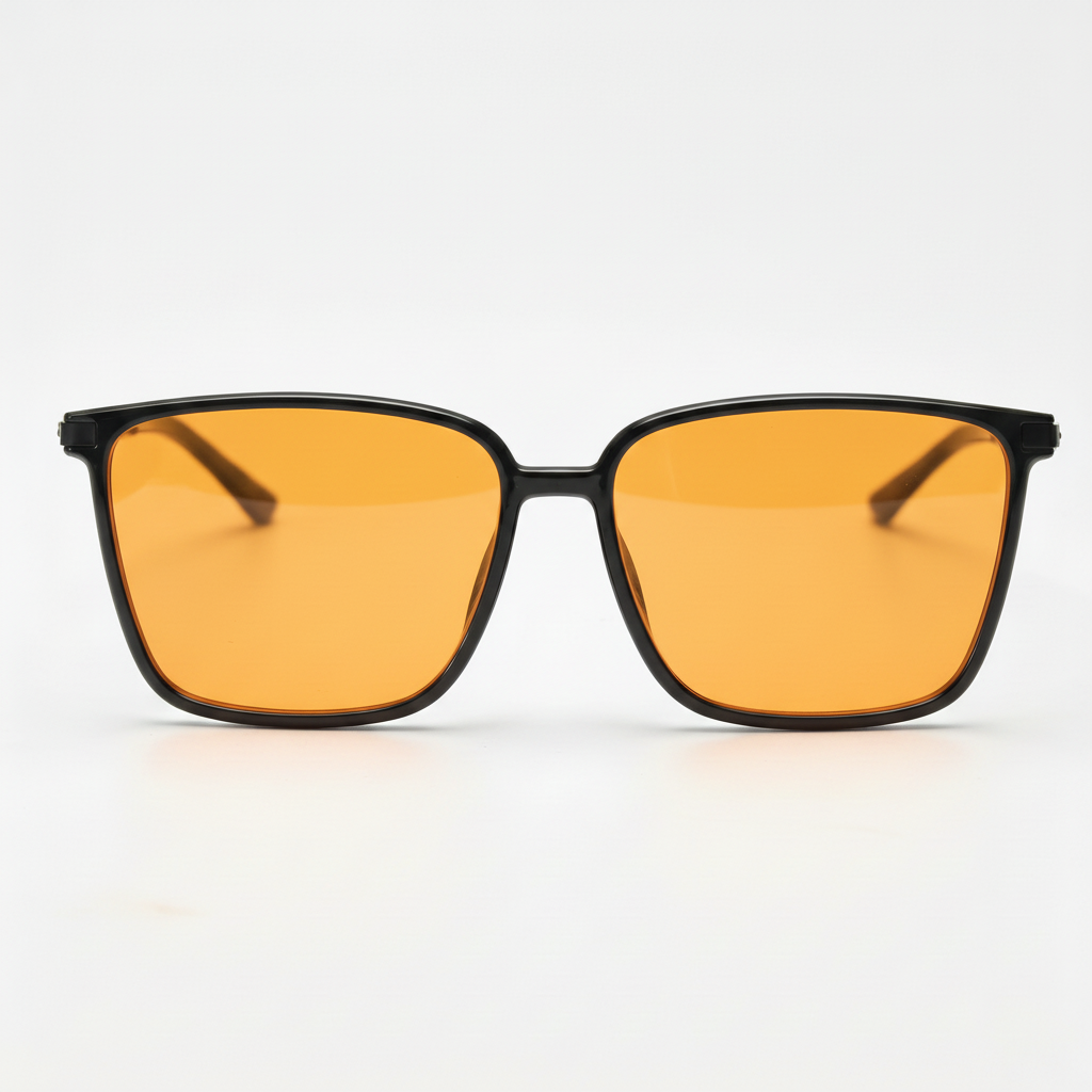 Sally Orange Tinted Lens Sunglasses - Glossy black Square TR90 Frame