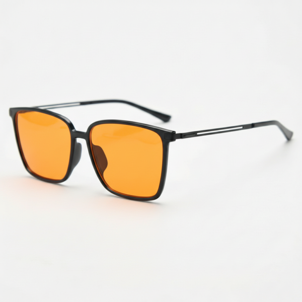 Sally Orange Tinted Lens Sunglasses - Glossy black Square TR90 Frame
