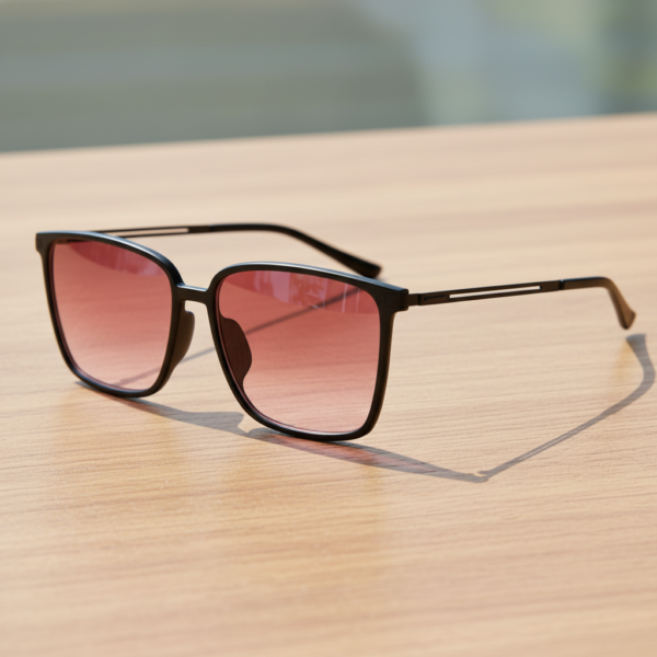 Sally Pink Gradient Lens Sunglasses - Glossy black Square TR90 Frame
