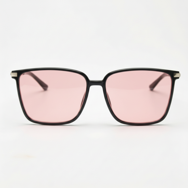 Sally Pink Tinted Lens Sunglasses - Glossy black Square TR90 Frame