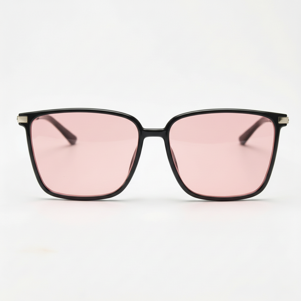 Sally Pink Tinted Lens Sunglasses - Glossy black Square TR90 Frame