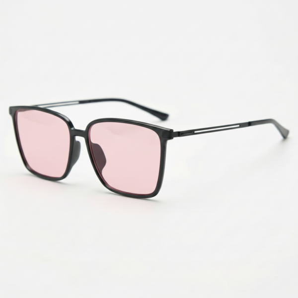 Sally Pink Tinted Lens Sunglasses - Glossy black Square TR90 Frame