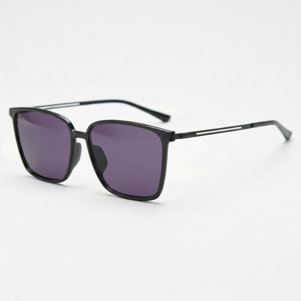 Sally Purple Tinted Lens Sunglasses - Glossy black Square TR90 Frame