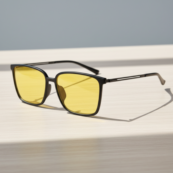 Sally Night Driving Glasses (Yellow Tint) - Glossy black Square TR90 Frame