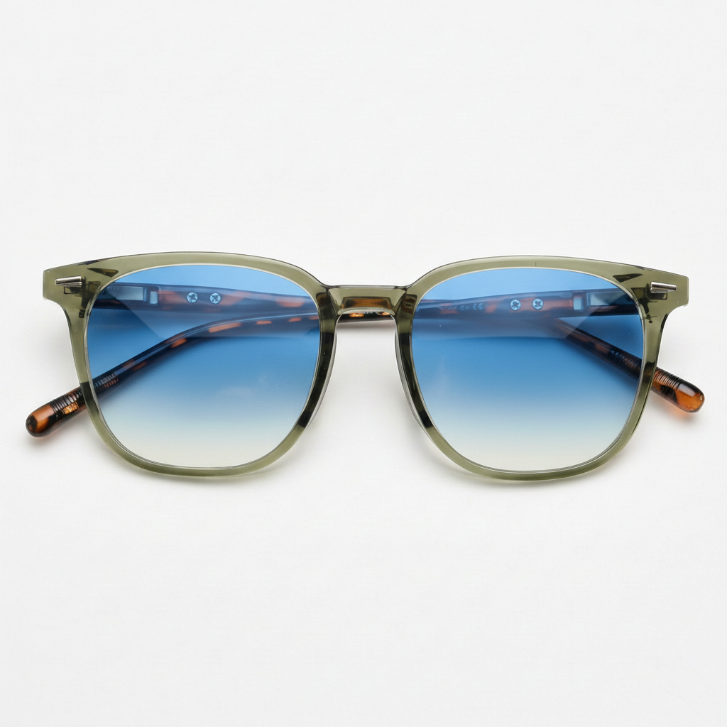 Sherry Blue Gradient Lens Sunglasses - Olive green Square TR90 Frame