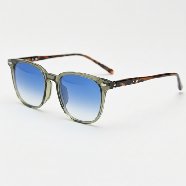 Sherry Blue Gradient Lens Sunglasses - Olive green Square TR90 Frame