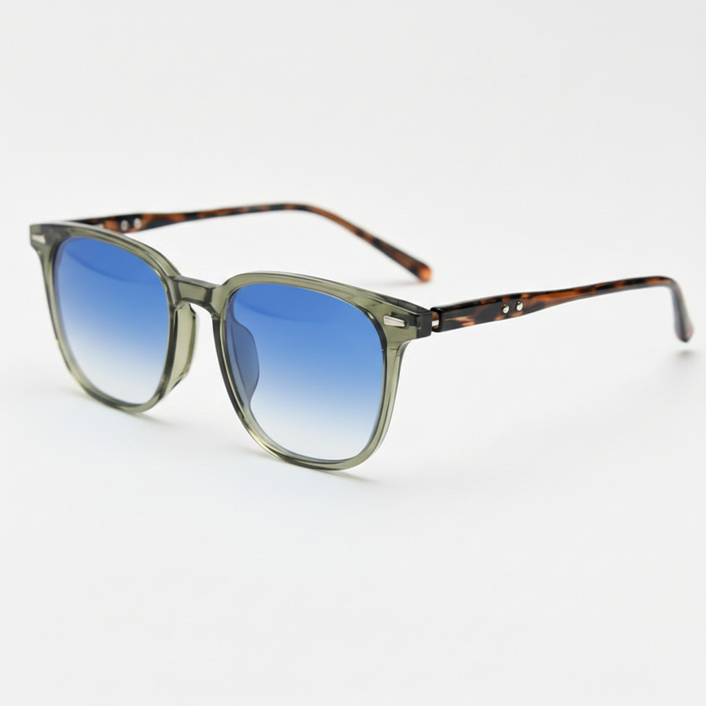 Sherry Blue Gradient Lens Sunglasses - Olive green Square TR90 Frame