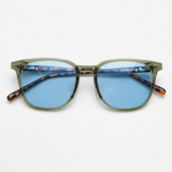 Sherry Blue Tinted Lens Sunglasses - Olive green Square TR90 Frame