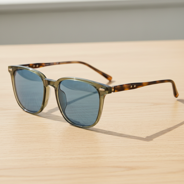 Sherry Blue Tinted Lens Sunglasses - Olive green Square TR90 Frame