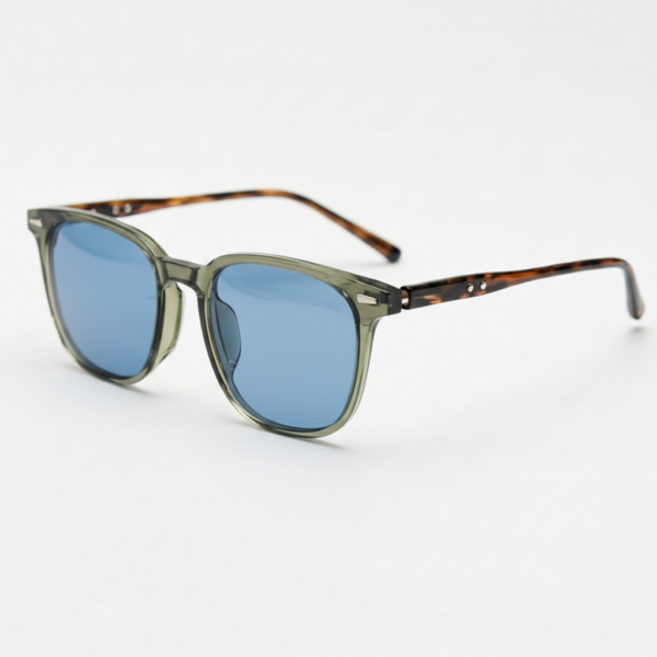 Sherry Blue Tinted Lens Sunglasses - Olive green Square TR90 Frame