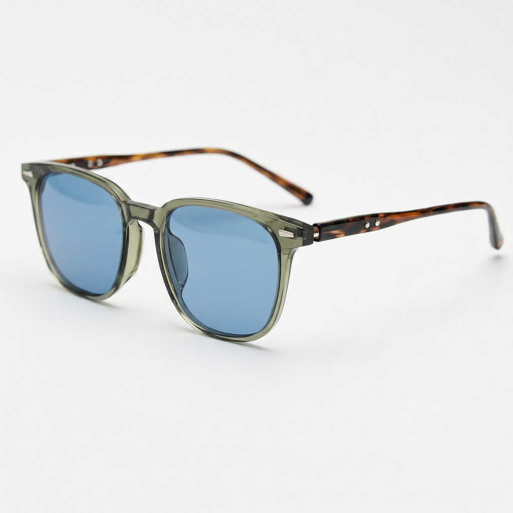 Sherry Blue Tinted Lens Sunglasses - Olive green Square TR90 Frame