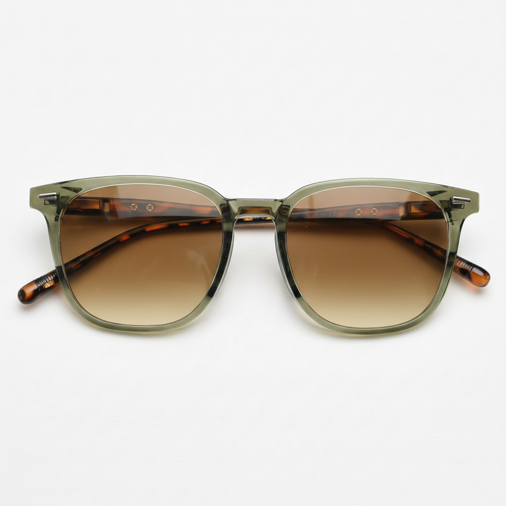 Sherry Brown Gradient Lens Sunglasses - Olive green Square TR90 Frame