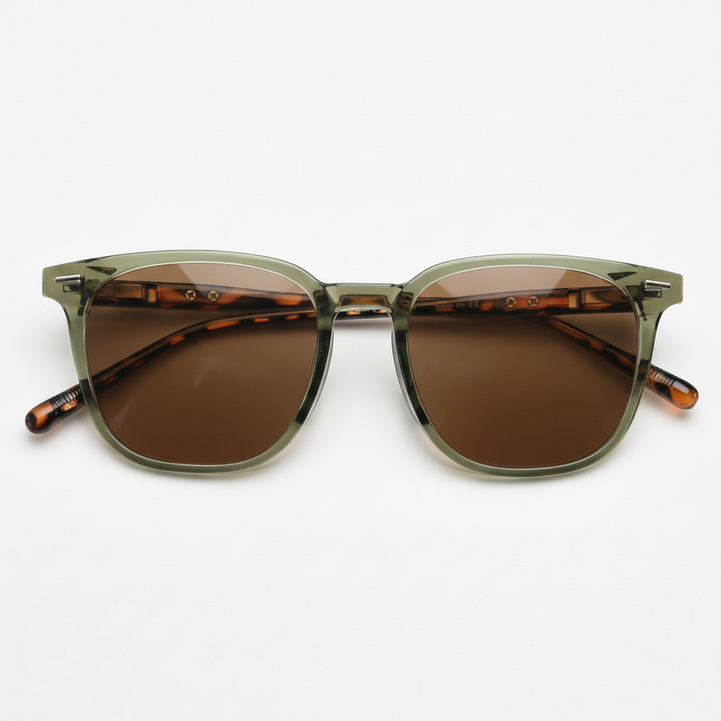 Sherry Brown Tinted Lens Sunglasses - Olive green Square TR90 Frame