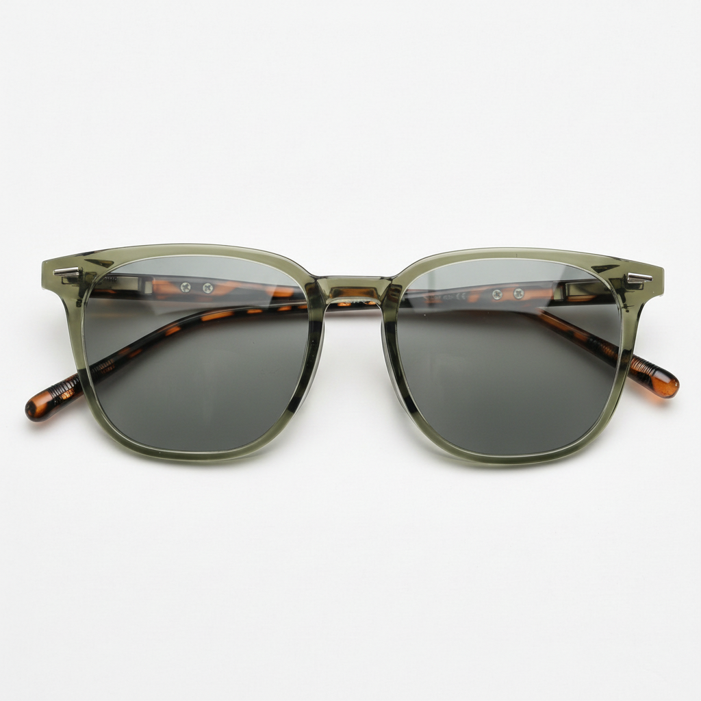 Sherry Grey Tinted Lens Sunglasses - Olive green Square TR90 Frame