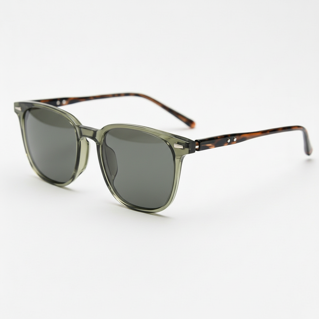Sherry Grey Tinted Lens Sunglasses - Olive green Square TR90 Frame