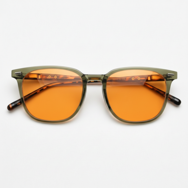 Sherry Orange Tinted Lens Sunglasses - Olive green Square TR90 Frame