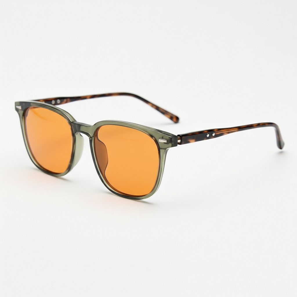 Sherry Orange Tinted Lens Sunglasses - Olive green Square TR90 Frame
