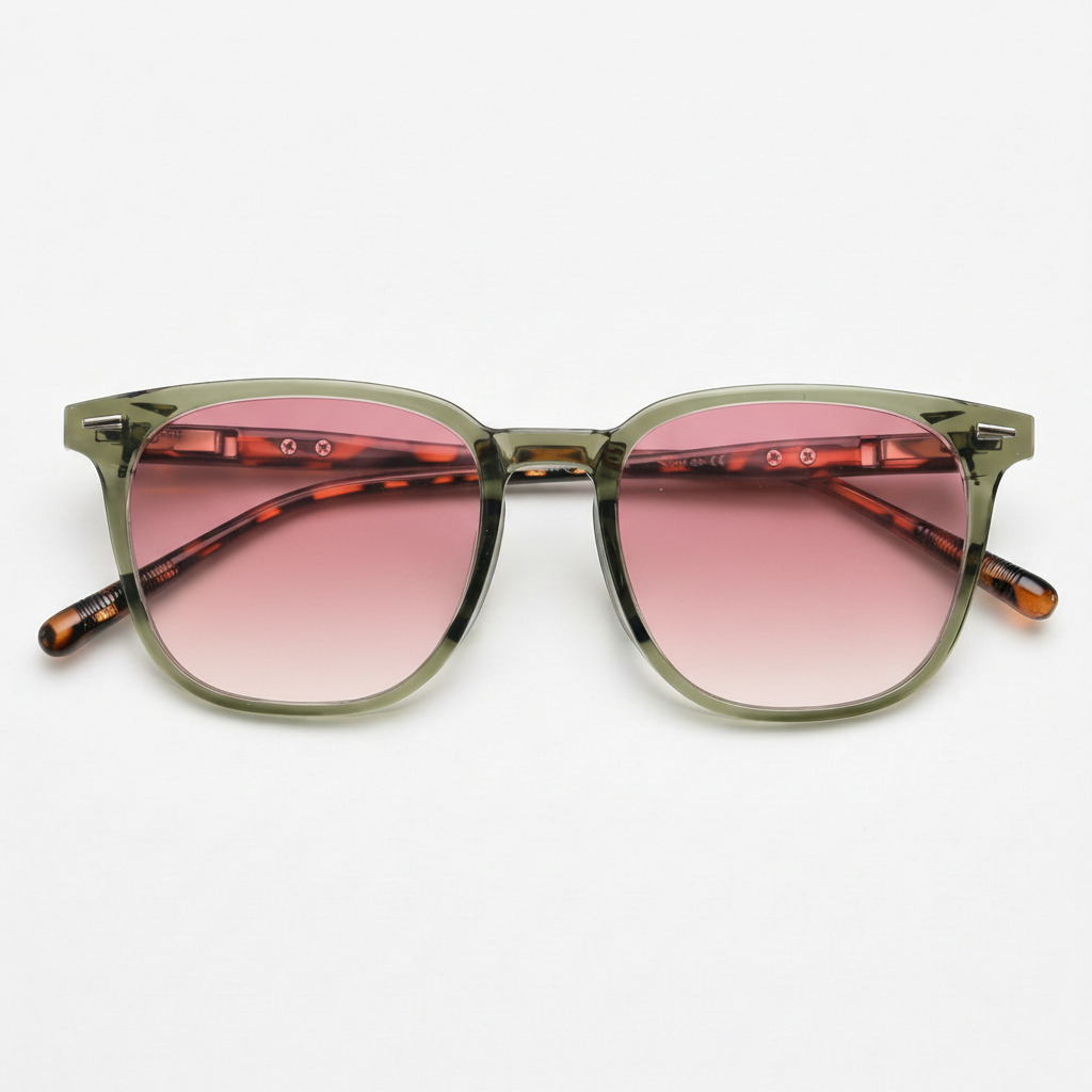 Sherry Pink Gradient Lens Sunglasses - Olive green Square TR90 Frame