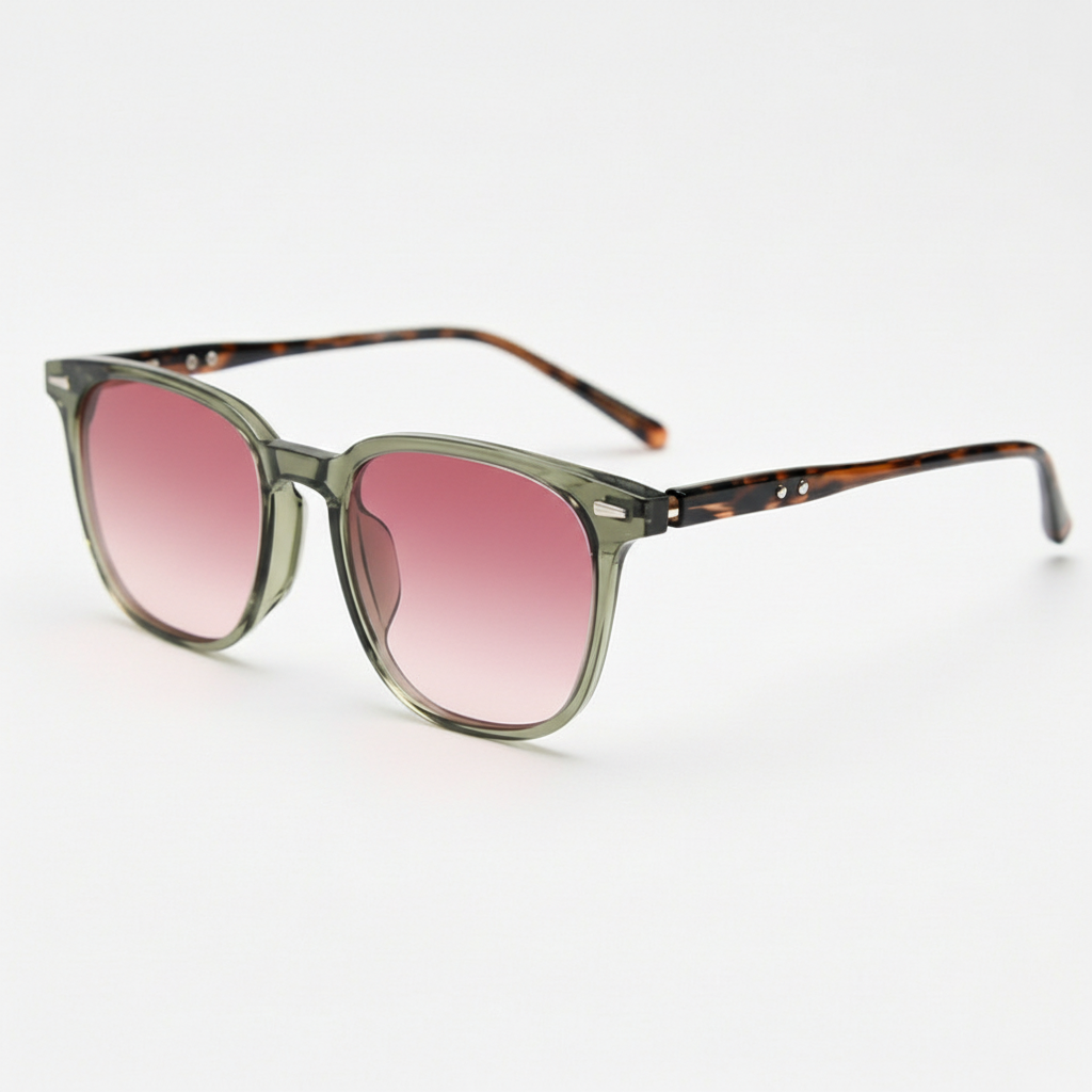 Sherry Pink Gradient Lens Sunglasses - Olive green Square TR90 Frame