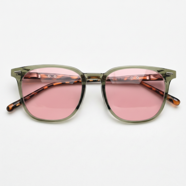 Sherry Pink Tinted Lens Sunglasses - Olive green Square TR90 Frame