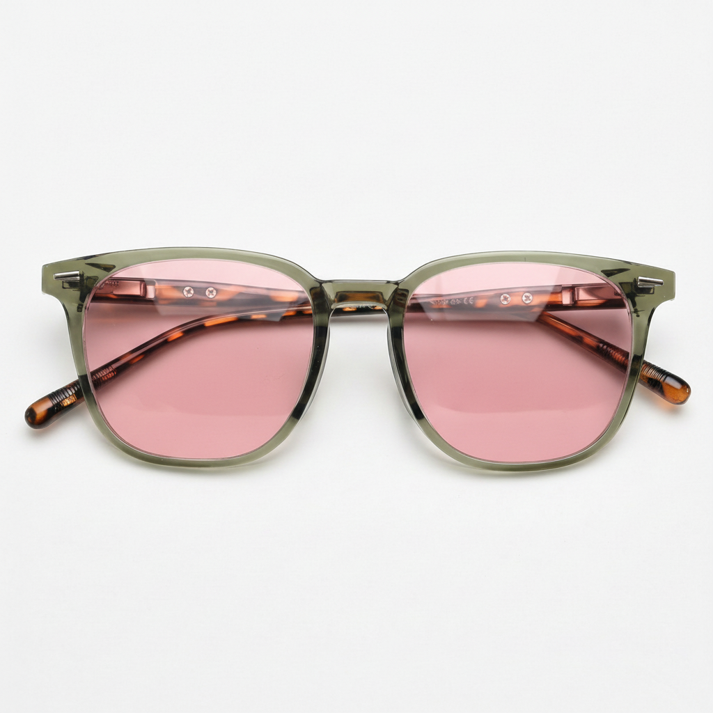 Sherry Pink Tinted Lens Sunglasses - Olive green Square TR90 Frame