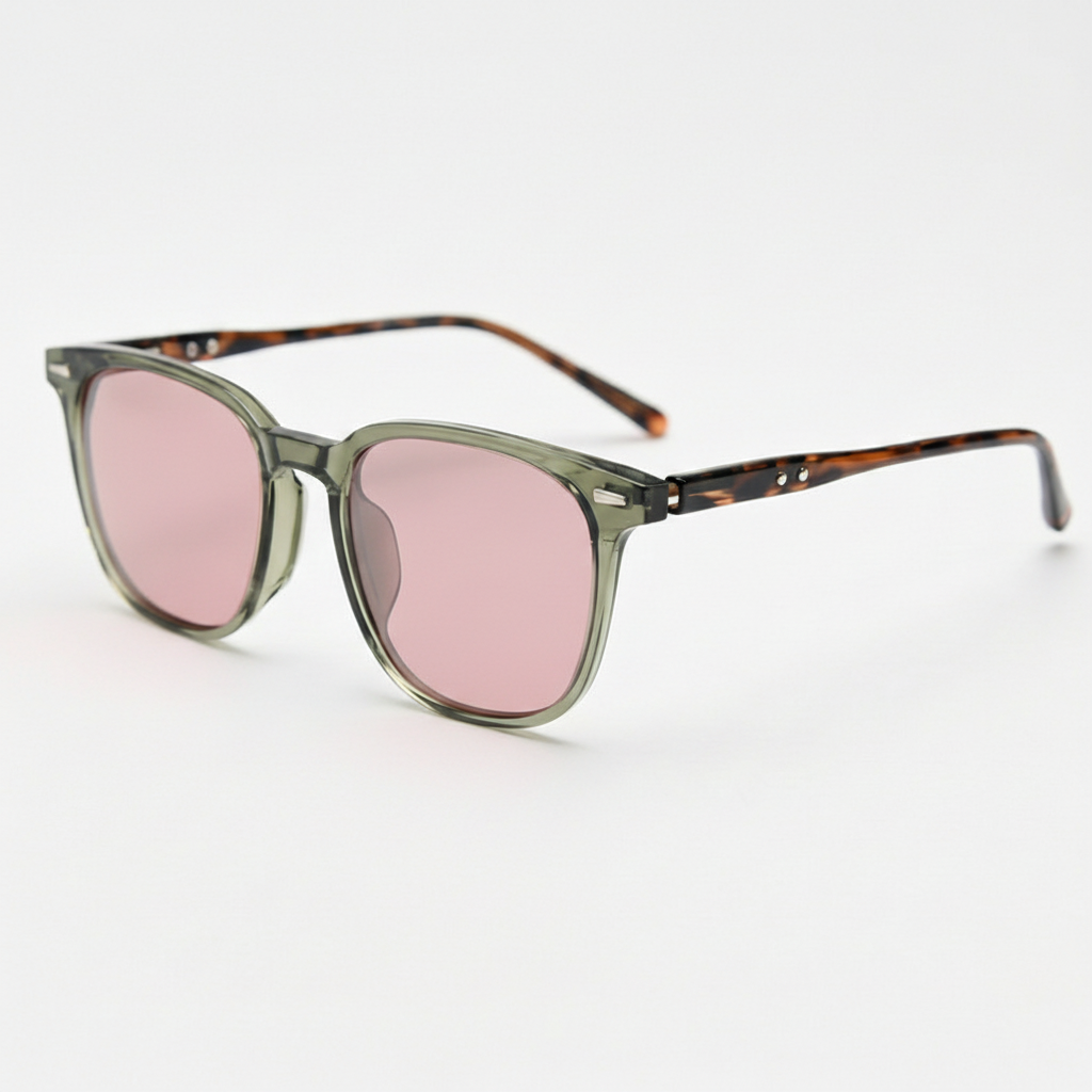 Sherry Pink Tinted Lens Sunglasses - Olive green Square TR90 Frame