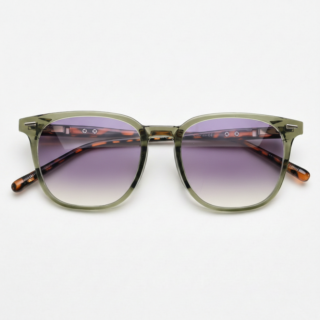 Sherry Purple Gradient Lens Sunglasses - Olive green Square TR90 Frame