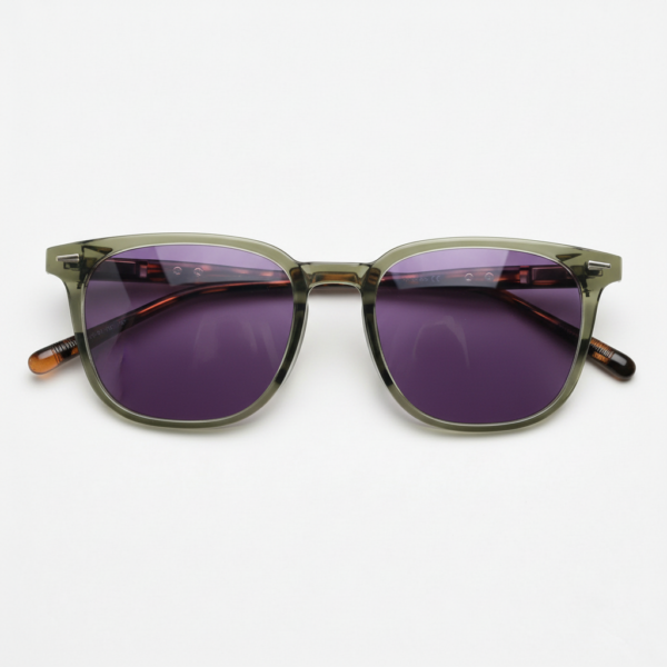 Sherry Purple Tinted Lens Sunglasses - Olive green Square TR90 Frame