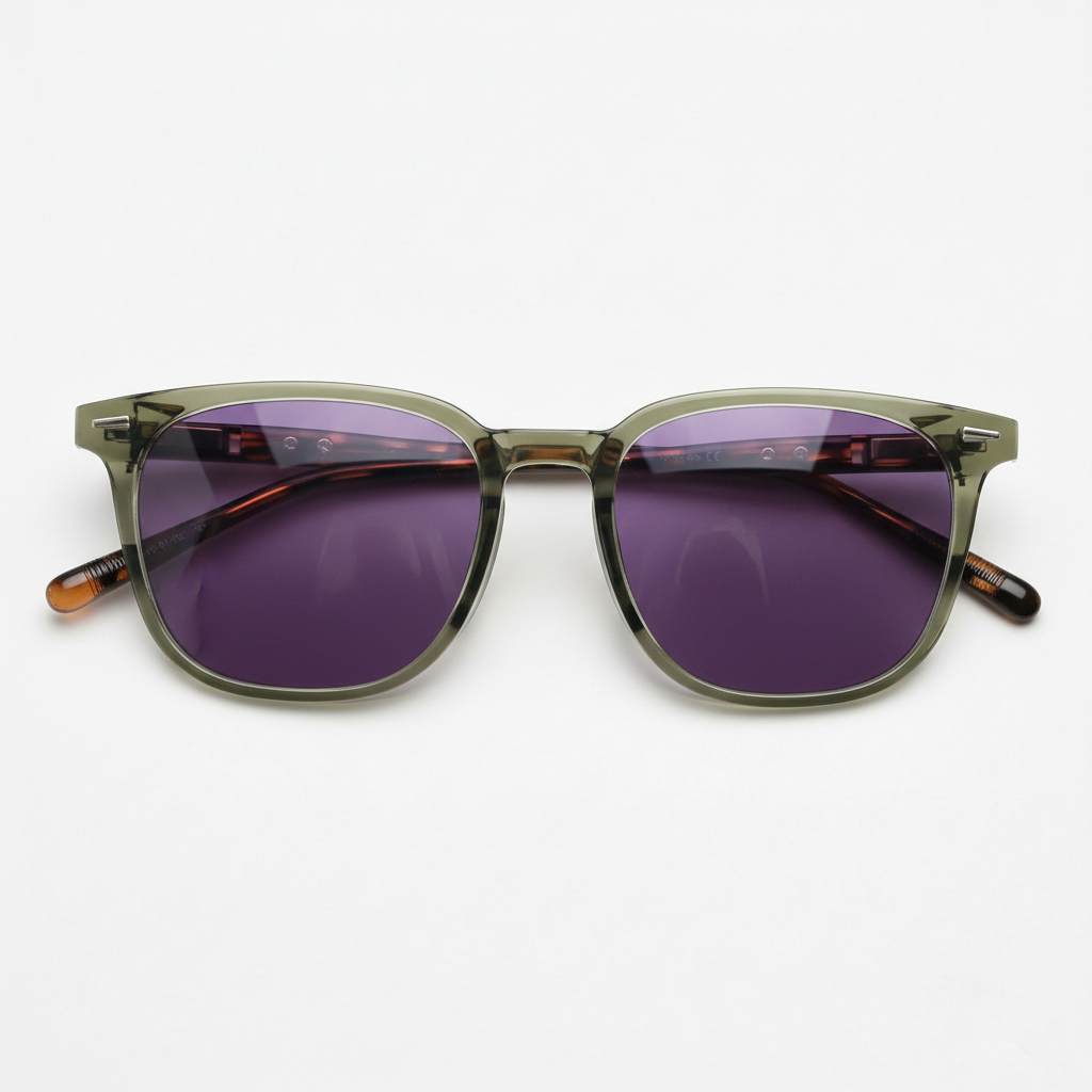 Sherry Purple Tinted Lens Sunglasses - Olive green Square TR90 Frame