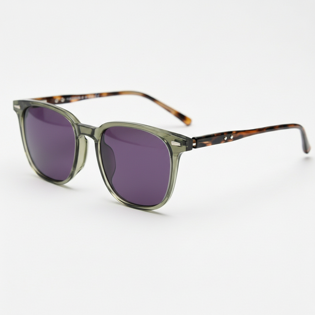 Sherry Purple Tinted Lens Sunglasses - Olive green Square TR90 Frame