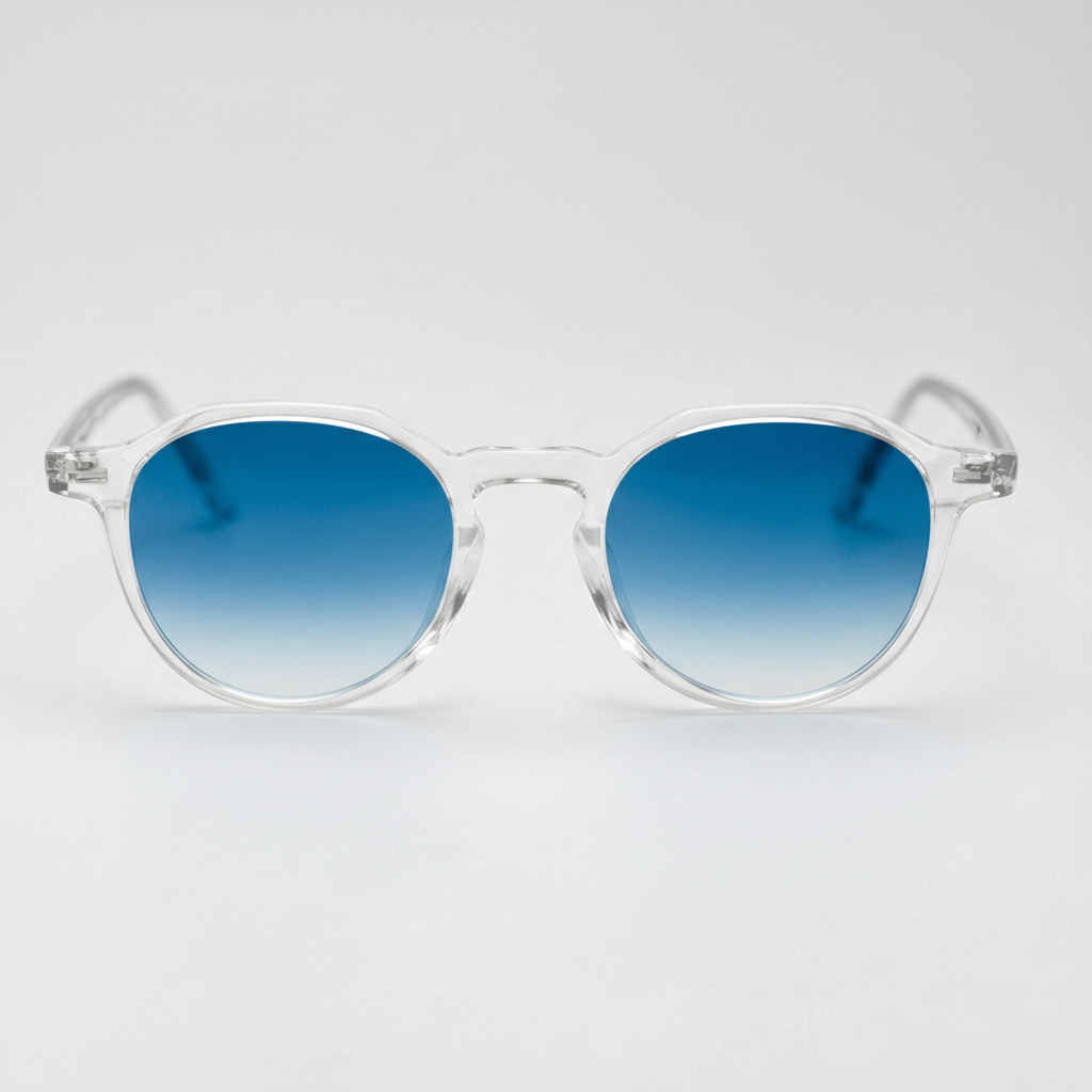 Susan Blue Gradient Lens Sunglasses - Clear Geometric TR90 Frame