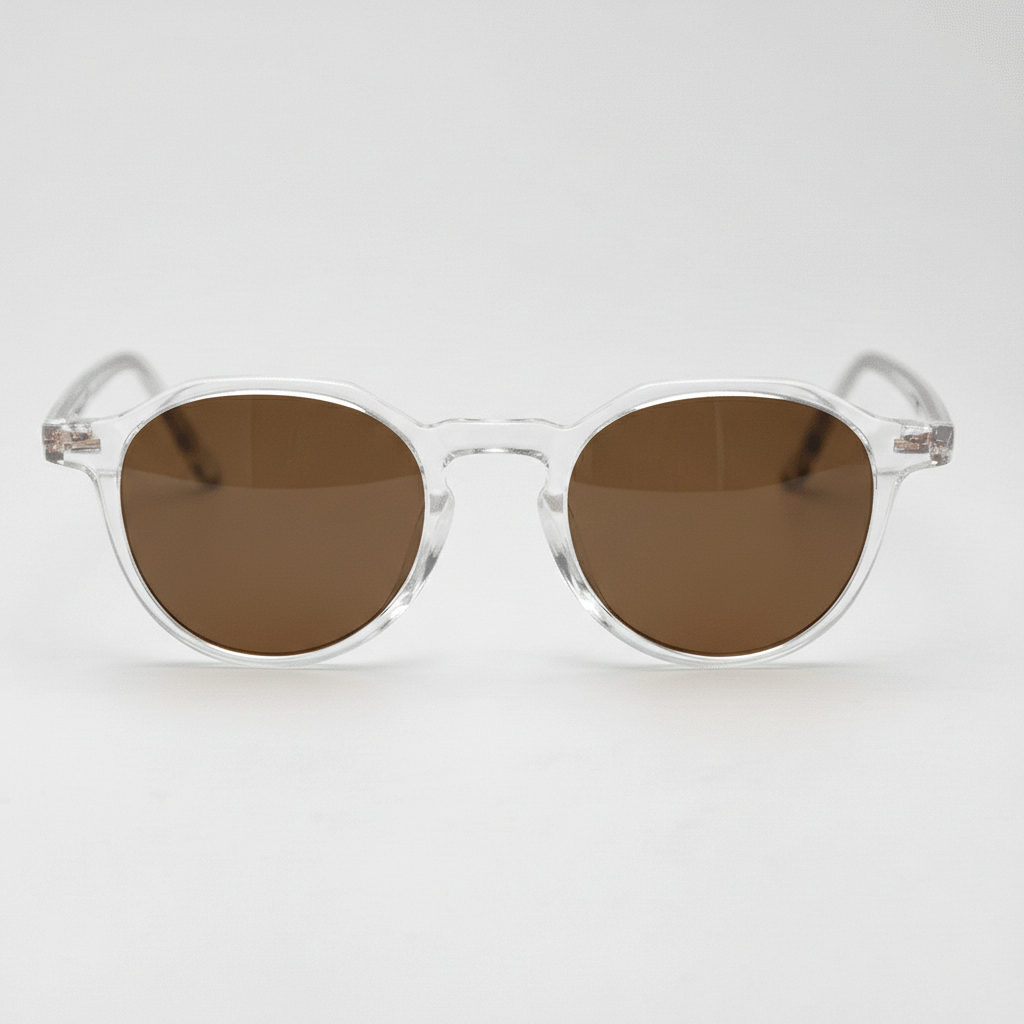 Susan Brown Tinted Lens Sunglasses - Clear Geometric TR90 Frame