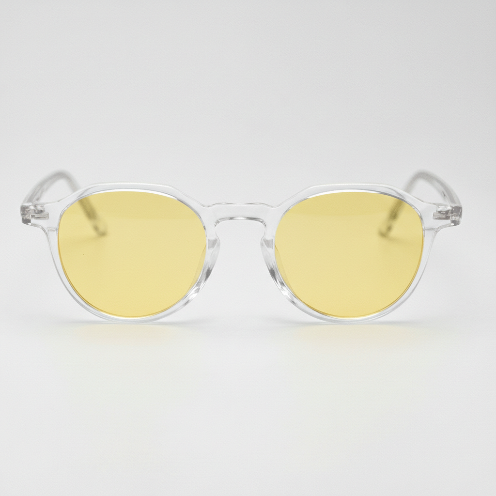 Susan Night Driving Glasses (Yellow Tint) - Clear Geometric TR90 Frame