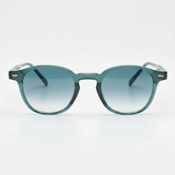Tina Blue Gradient Lens Sunglasses - Green Round TR90 Frame