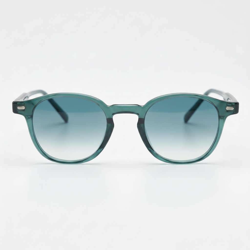 Tina Blue Gradient Lens Sunglasses - Green Round TR90 Frame