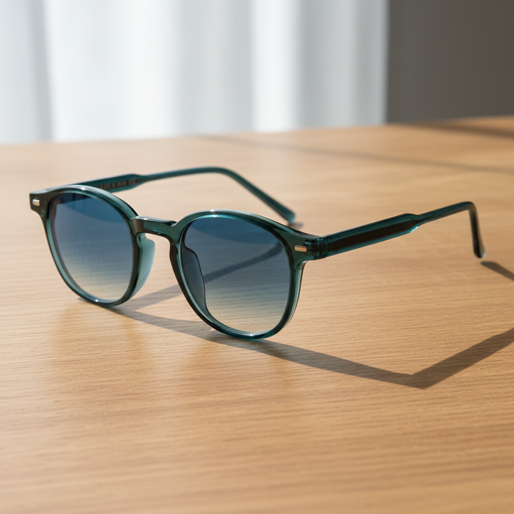 Tina Blue Gradient Lens Sunglasses - Green Round TR90 Frame
