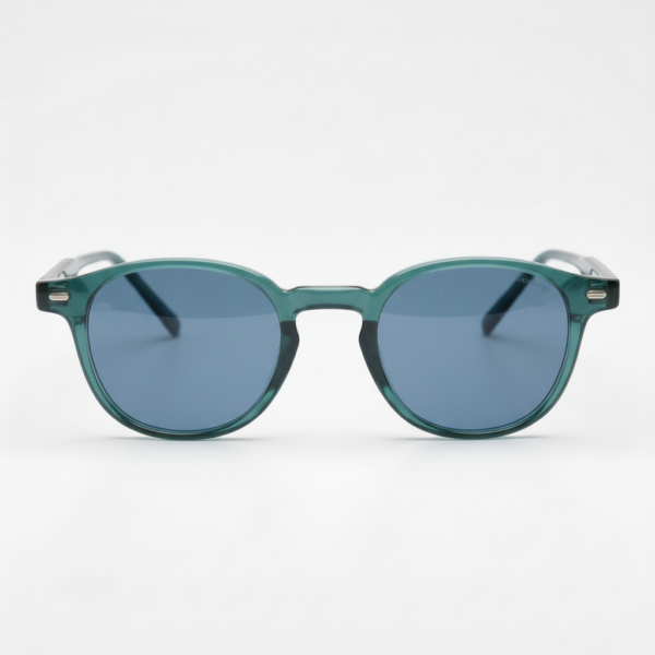 Tina Blue Tinted Lens Sunglasses - Green Round TR90 Frame